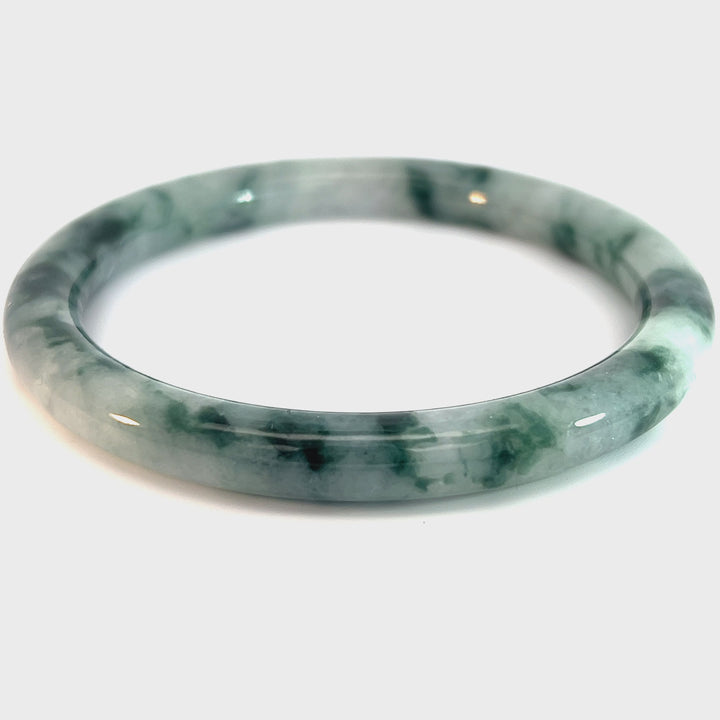 Variegated Forest Green White Jade Bangle