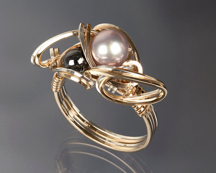 Purple Pearl and Hematite Ring