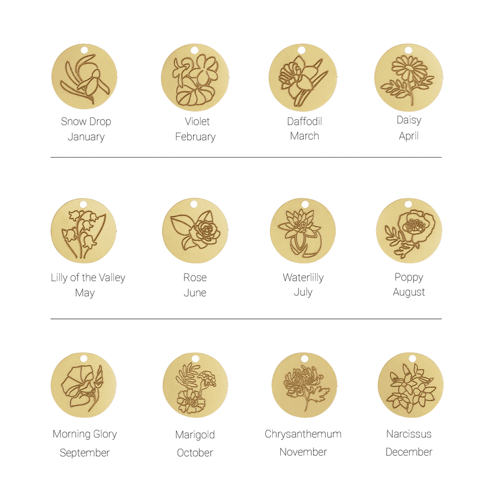Birth Flower Jade Solid Gold Pendants