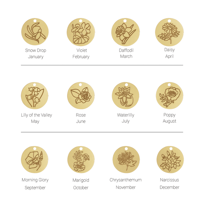 Birth Flower Jade Solid Gold Pendants