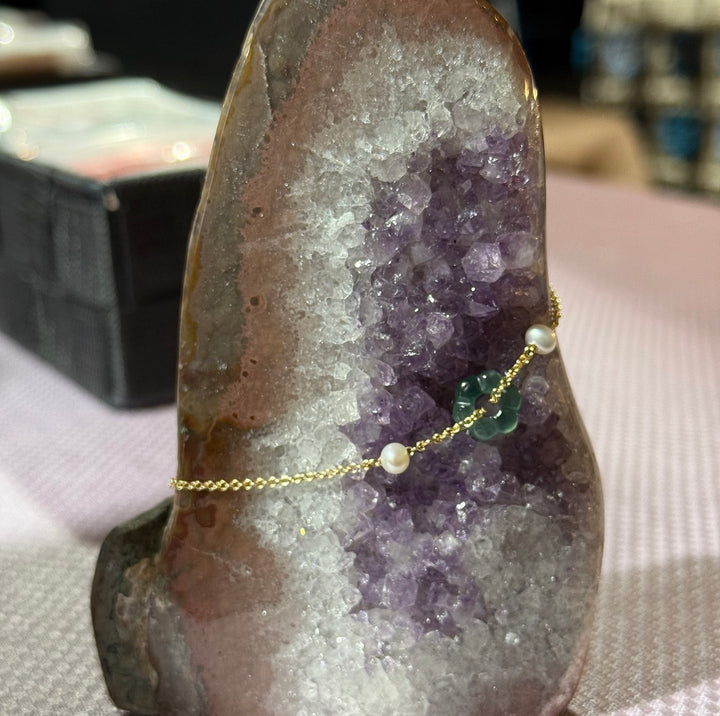 Blue Water Jade Flower Bracelet with Freshwater Pearl