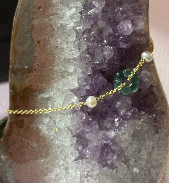 Blue Water Jade Flower Bracelet with Freshwater Pearl