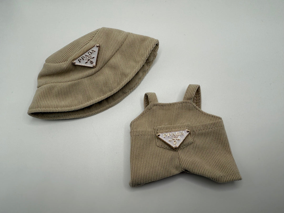 Cream Bucket Hat & Overall Outfit