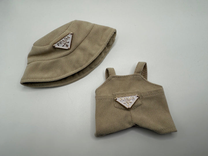 Cream Bucket Hat & Overall Outfit
