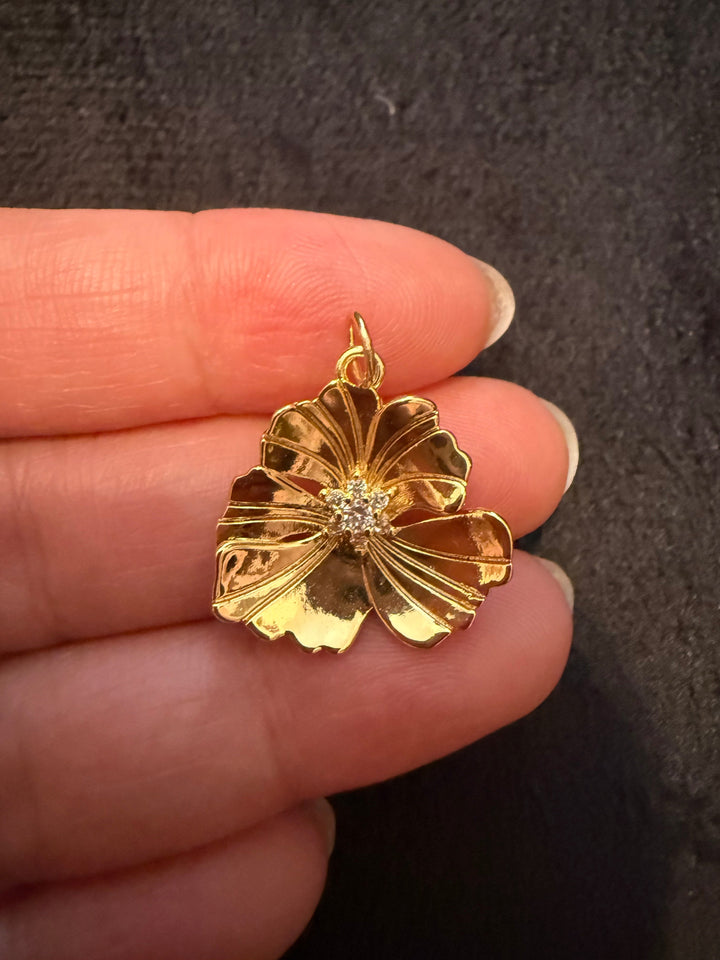 Gold Plated Flower Pendant with Cubic Zirconia