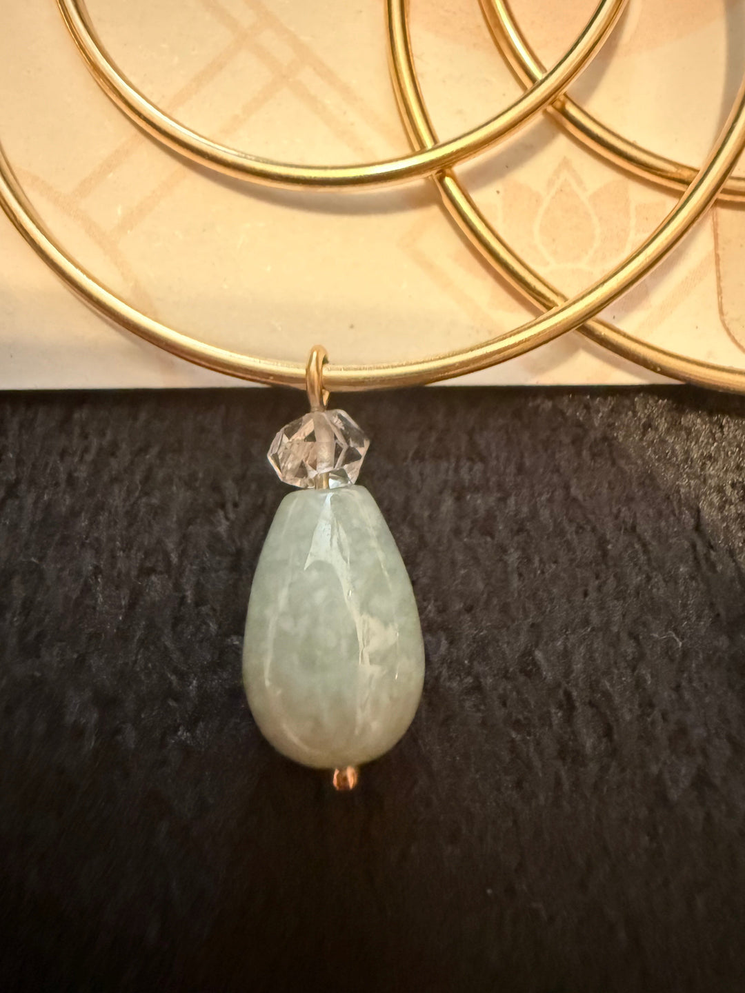 14K Gold Filled Big Double Hoops Jade & Herkimer Diamond Earrings