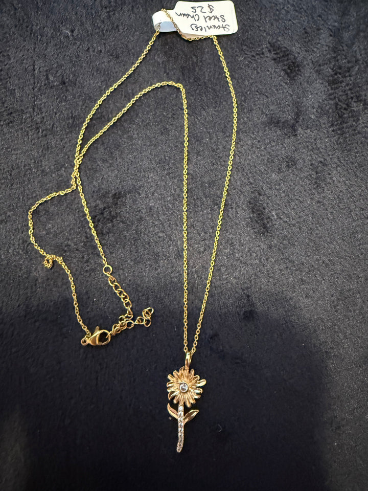 Sunflower Pendant with Cubic Zirconia Stones & Gold-Plated Chain