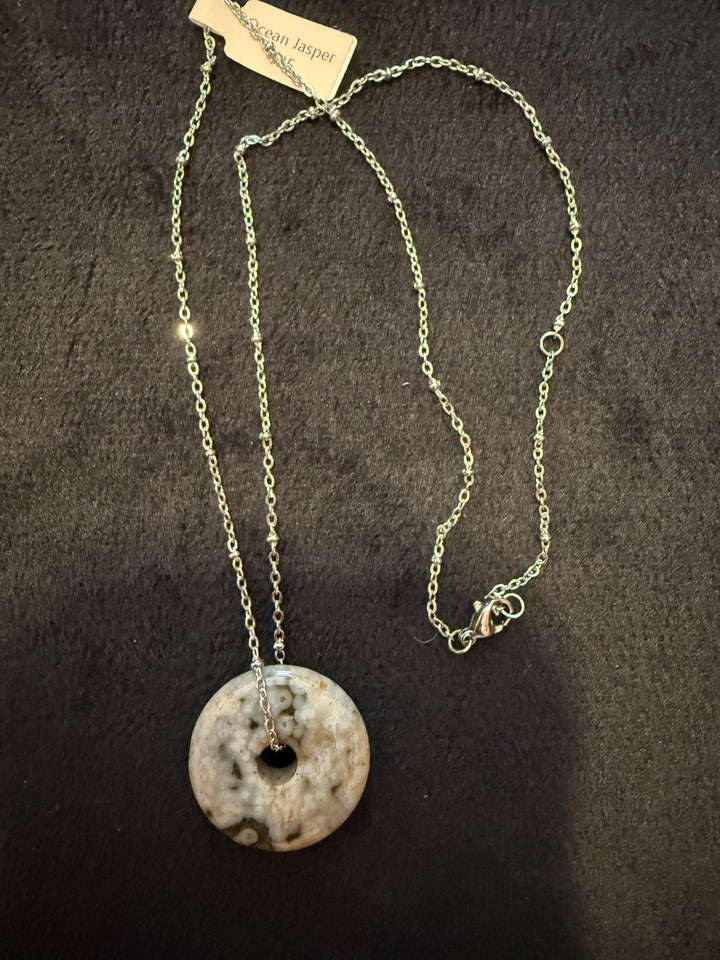 Ocean Jasper Donut Pendant with Stainless Steel Chain