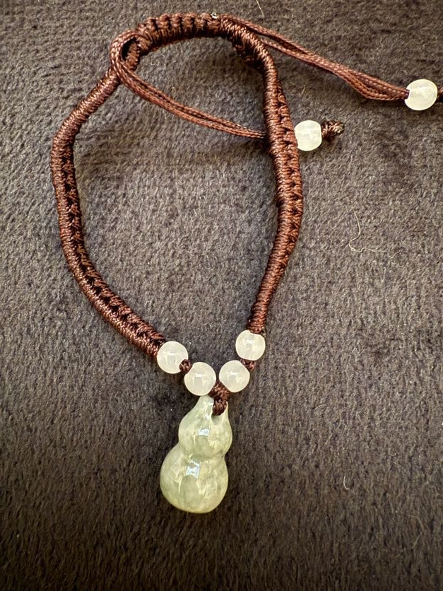 Burmese Jade Gourd Bracelet with Adjustable Brown Cord