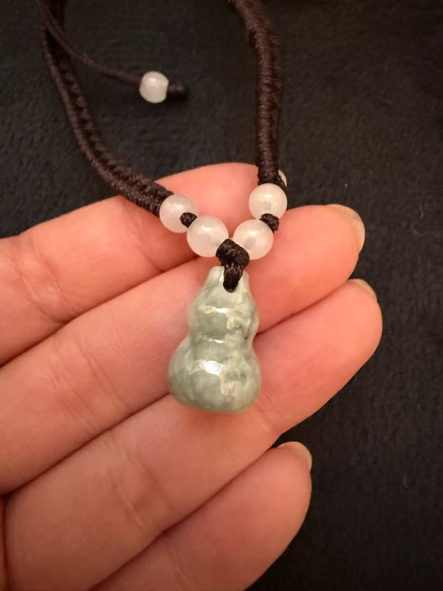 Burmese Jade Gourd Bracelet with Adjustable Brown Cord