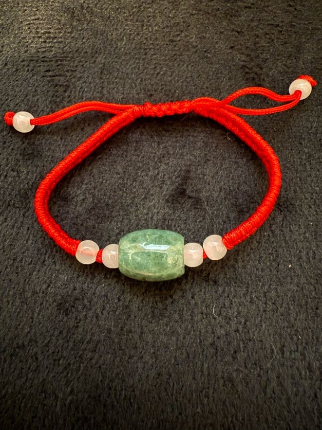 Burmese Jade Bracelet with Red Adjustable Cord