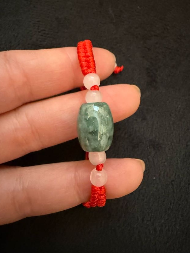 Burmese Jade Bracelet with Red Adjustable Cord