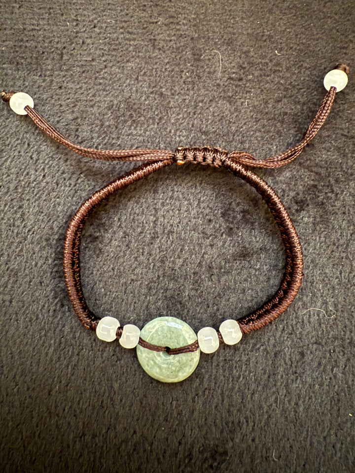 Burmese Jade Donut Bracelet with Brown Adjustable Cord