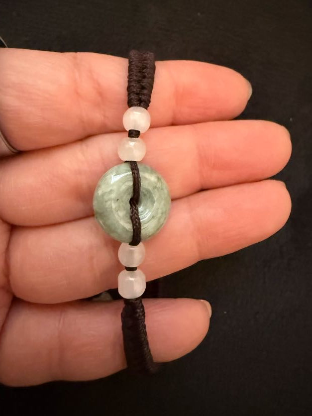 Burmese Jade Donut Bracelet with Brown Adjustable Cord