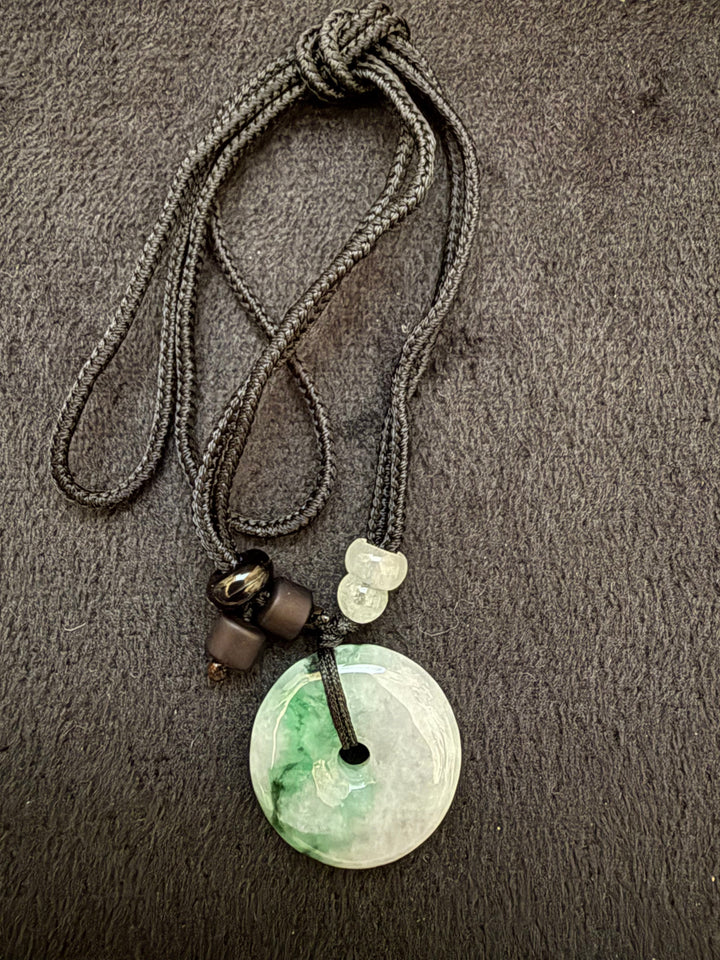 Burmese Jade Donut Pendant on Black Adjustable Cord