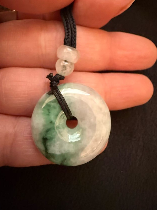 Burmese Jade Donut Pendant on Black Adjustable Cord