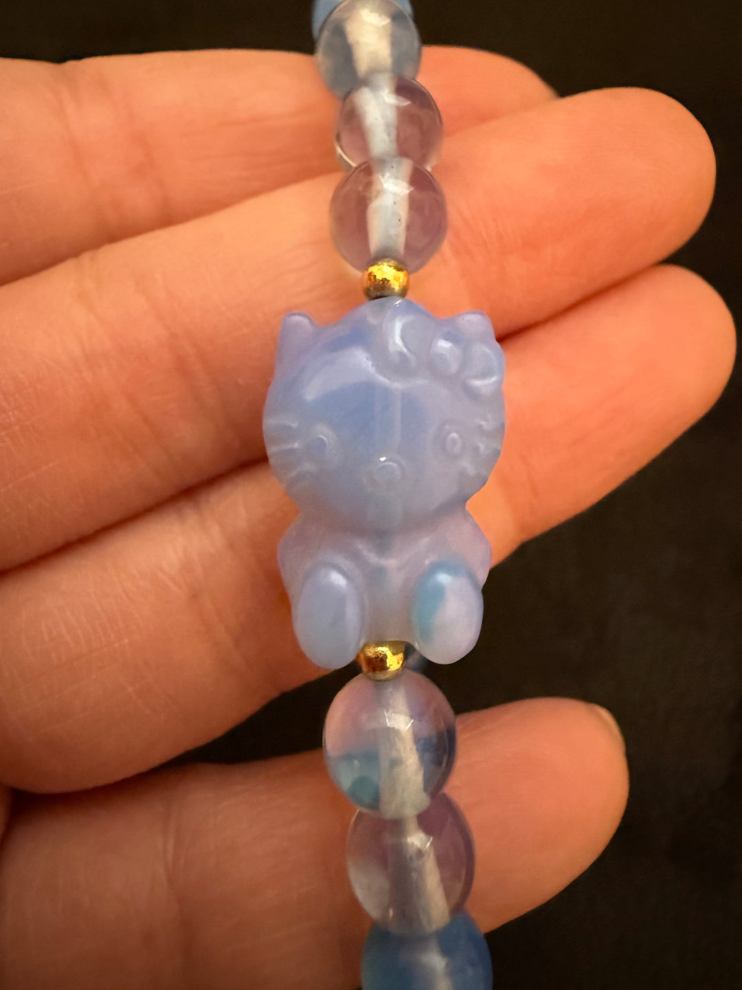 Opalite Hello Kitty Beaded Bracelet (Manmade Stone)