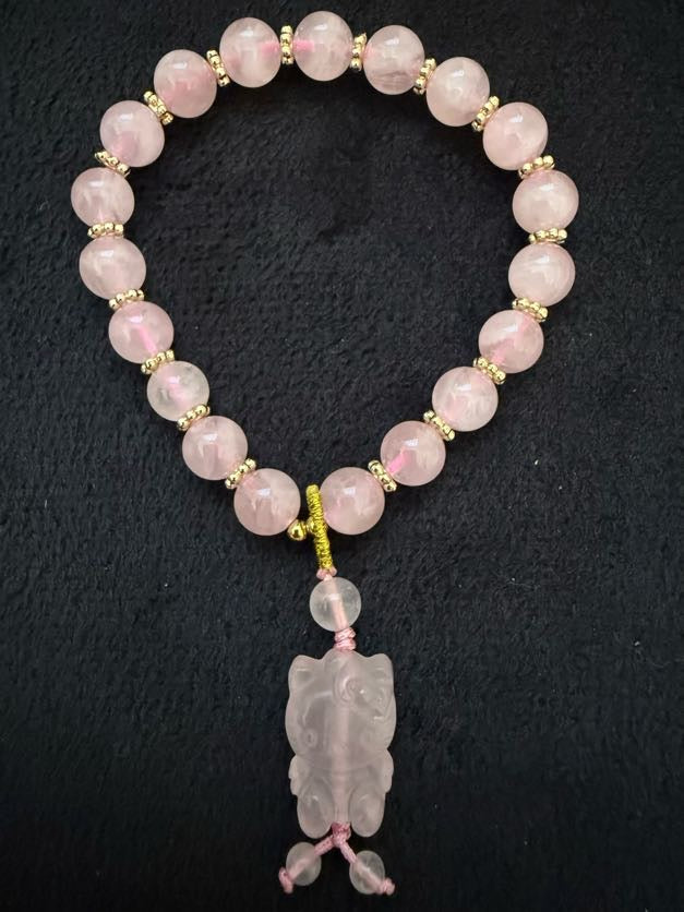Rose Quartz Beaded Hello Kitty Bracelet