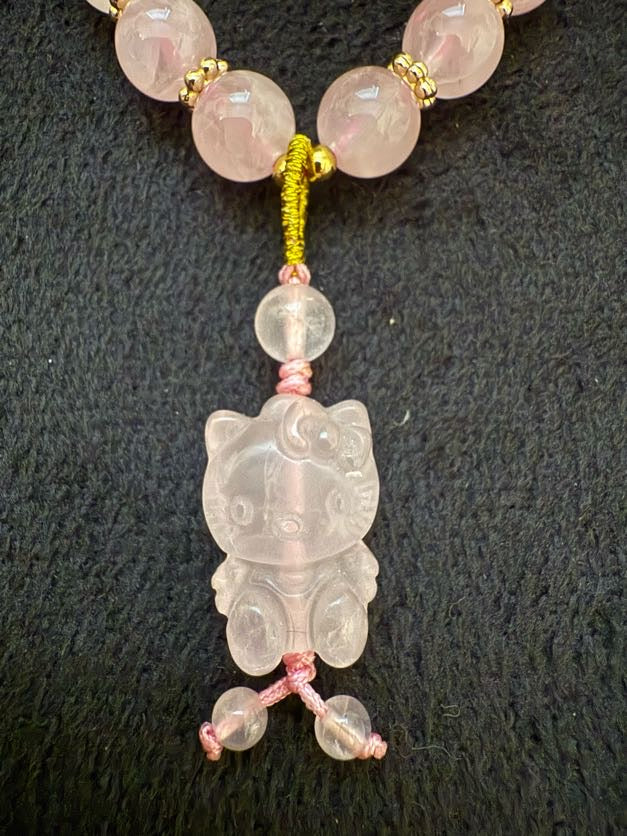Rose Quartz Beaded Hello Kitty Bracelet