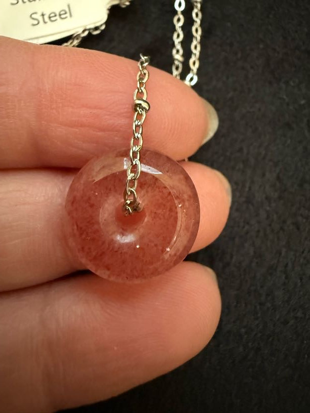 Strawberry Quartz Donut Necklace