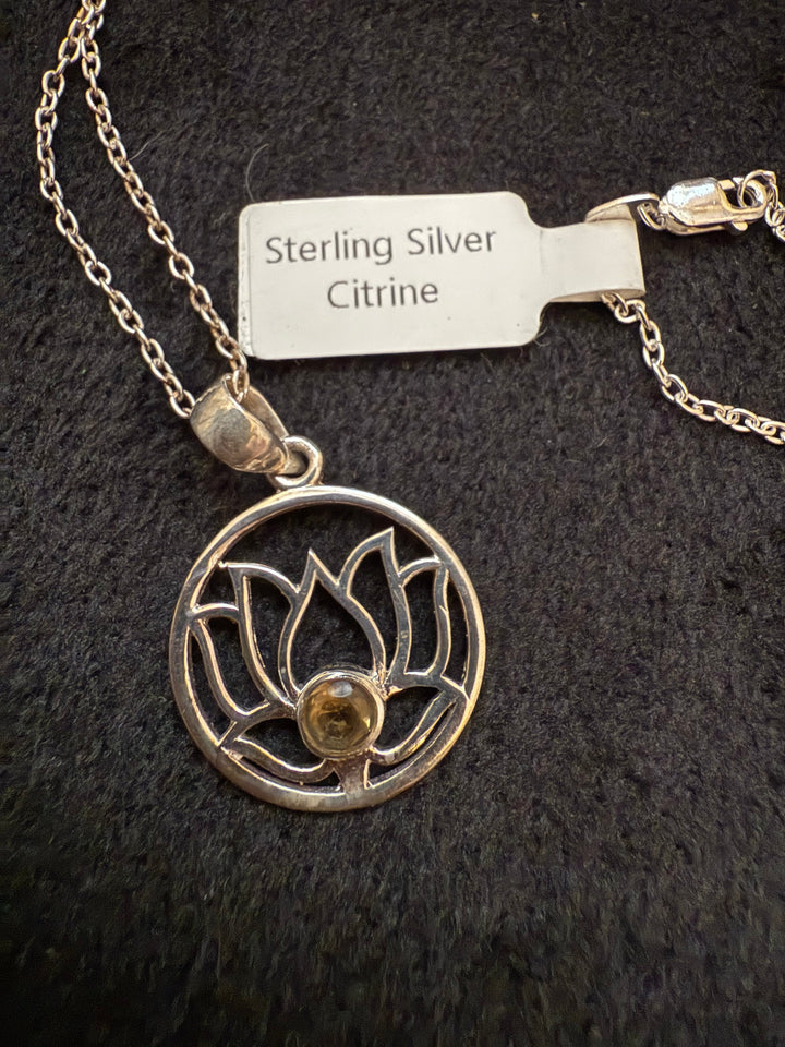 Lotus Flower Gemstone Pendant Necklace – Sterling Silver