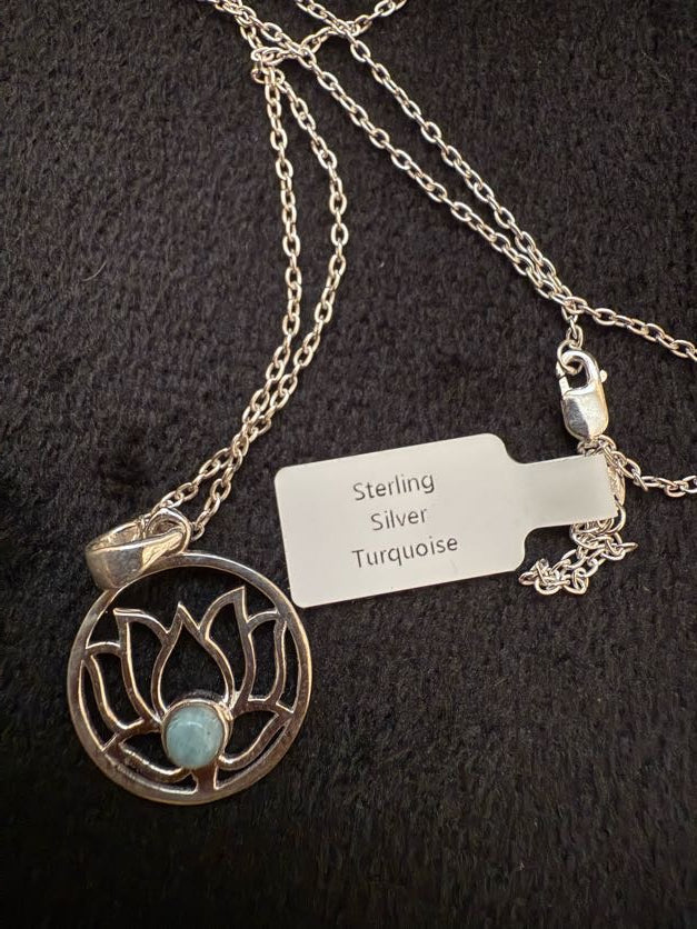 Lotus Flower Gemstone Pendant Necklace – Sterling Silver