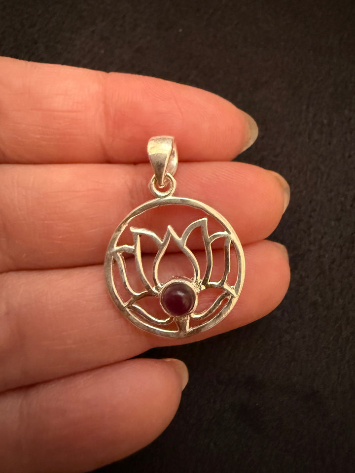Lotus Flower Gemstone Pendant – Sterling Silver
