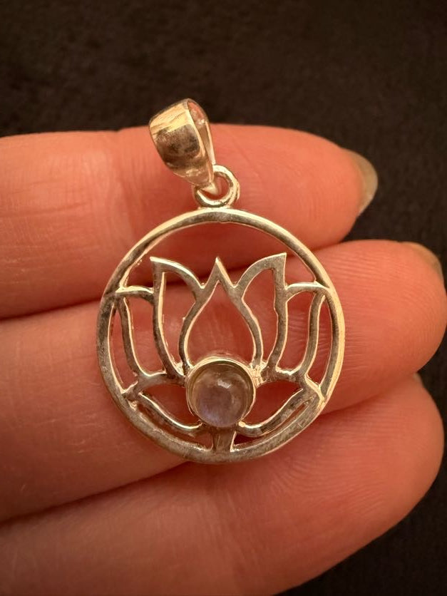 Lotus Flower Gemstone Pendant – Sterling Silver