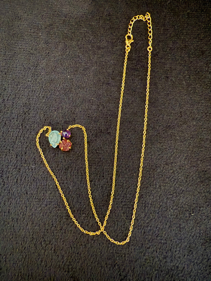 Three Rhinestone Necklace – Gold-Plated Sterling Silver