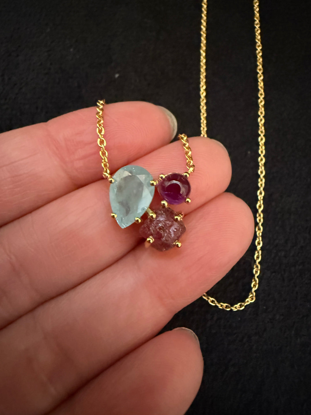 Three Rhinestone Necklace – Gold-Plated Sterling Silver