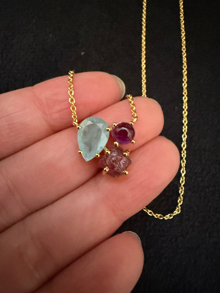 Three Rhinestone Necklace – Gold-Plated Sterling Silver