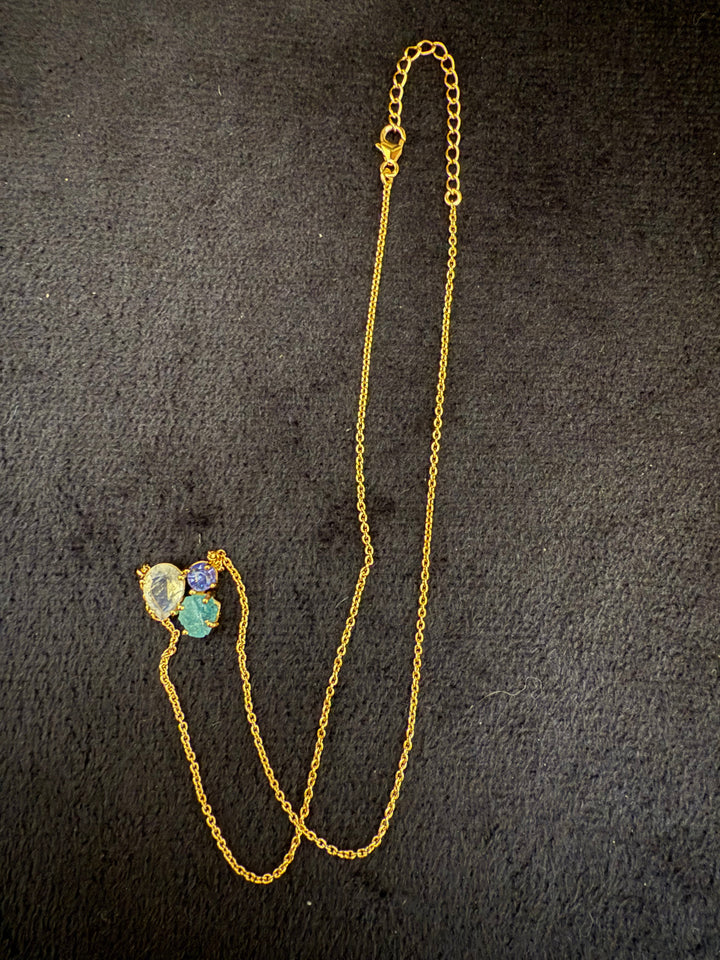 Three Rhinestone Necklace – Gold-Plated Sterling Silver