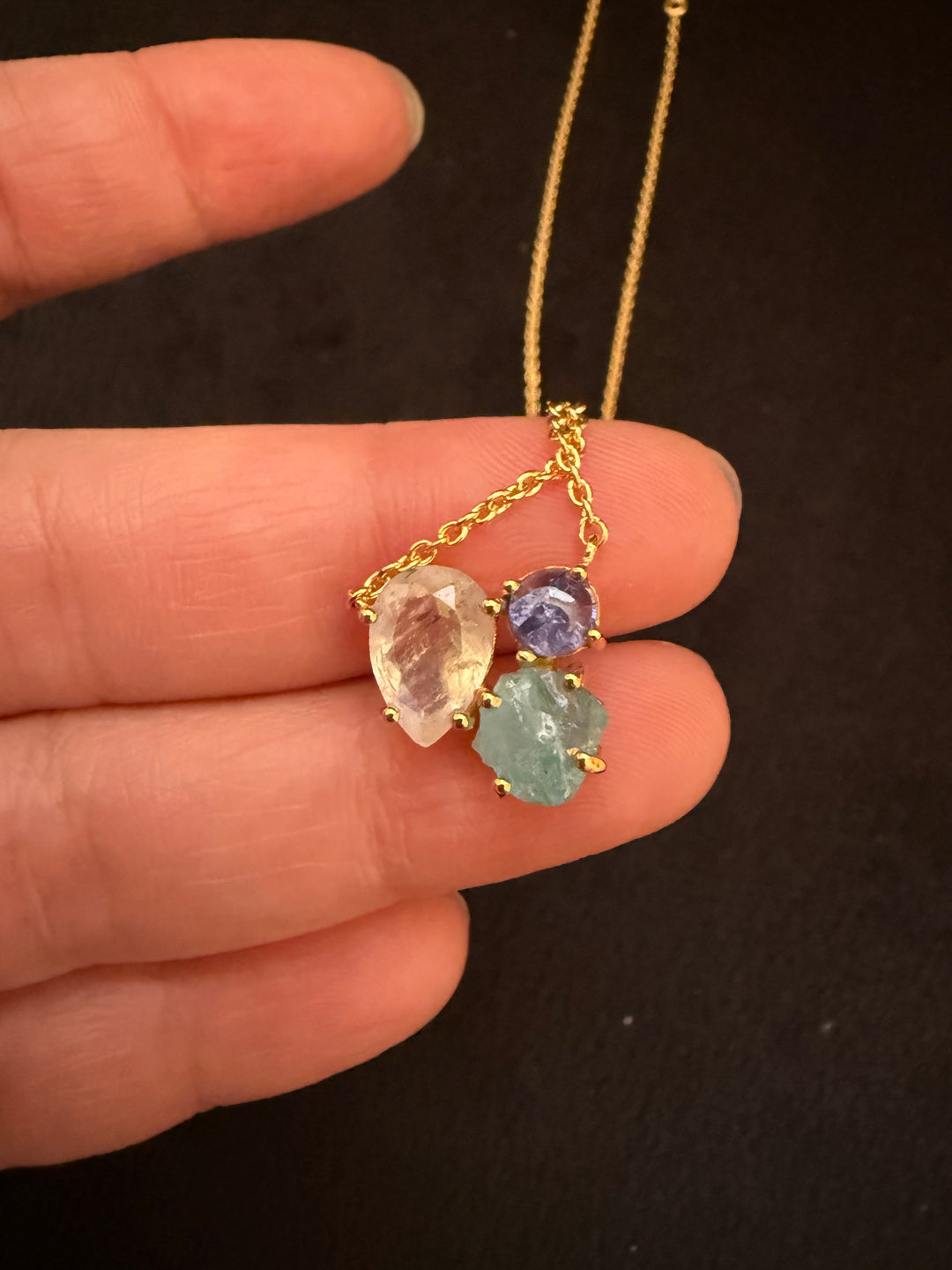 Three Rhinestone Necklace – Gold-Plated Sterling Silver