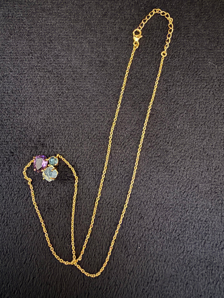 Three Rhinestone Necklace – Gold-Plated Sterling Silver