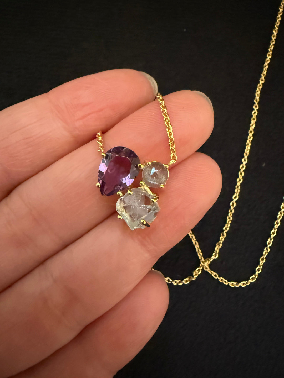 Three Rhinestone Necklace – Gold-Plated Sterling Silver