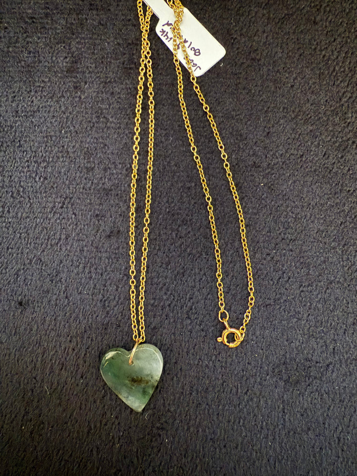 Imperfect Blue Water Jade Heart Necklace – 14K Gold-Filled Chain