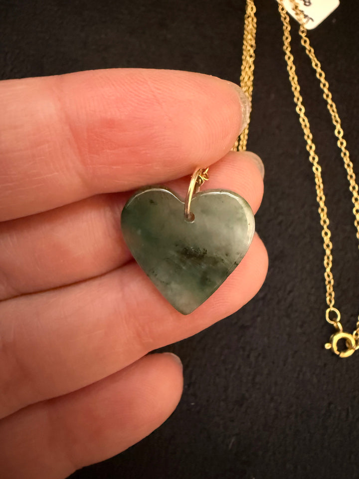 Imperfect Blue Water Jade Heart Necklace – 14K Gold-Filled Chain
