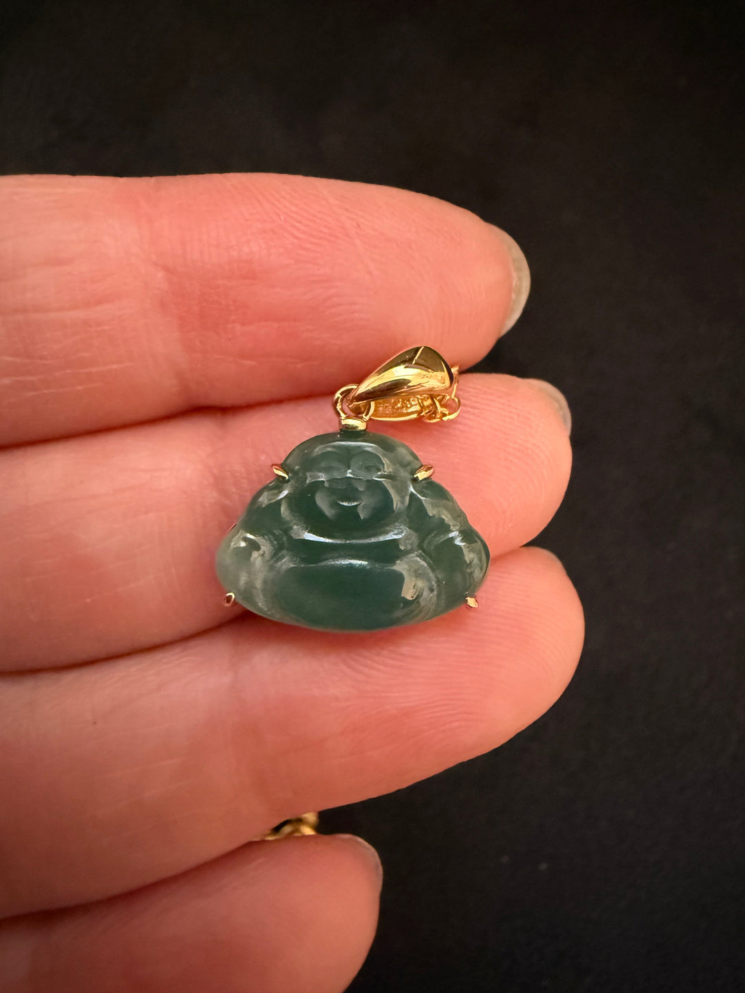 Imperfect Blue Water Jade Buddha Necklace – 14K Gold-Filled Pendant & Gold Vermeil Chain