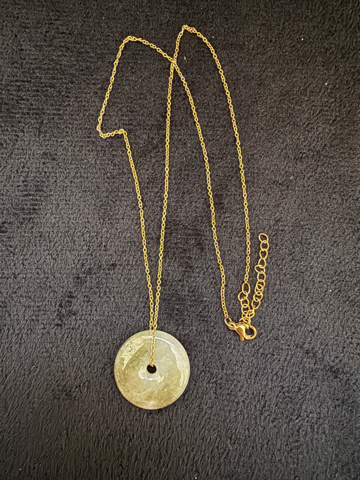 Burmese Jade Donut Necklace – Gold-Plated Stainless Steel Chain