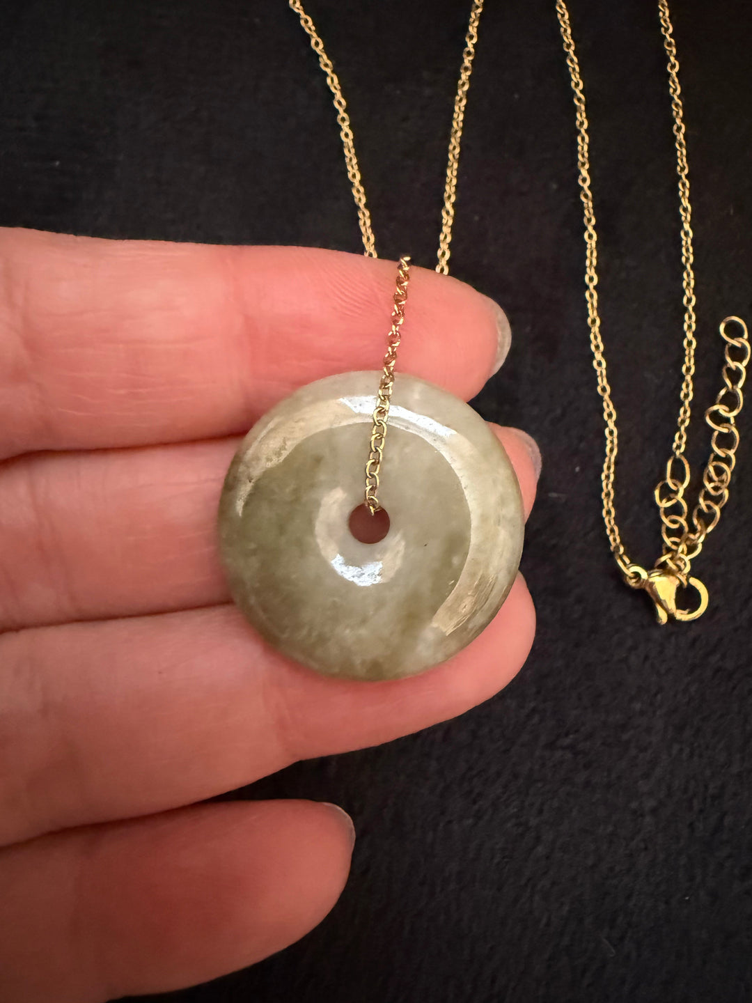 Burmese Jade Donut Necklace – Gold-Plated Stainless Steel Chain