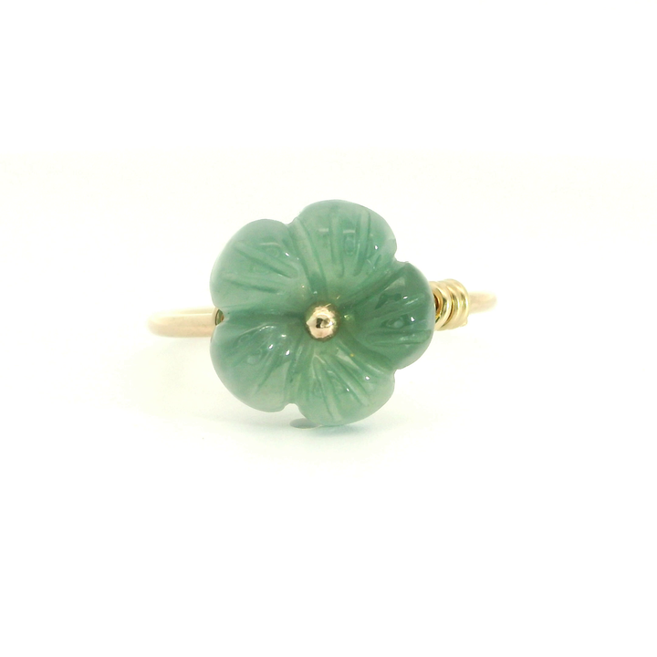 Carved Blue Water Jade Flower Ring