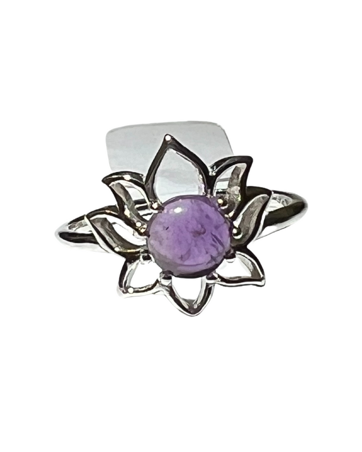 Lotus rings with natural gemstones