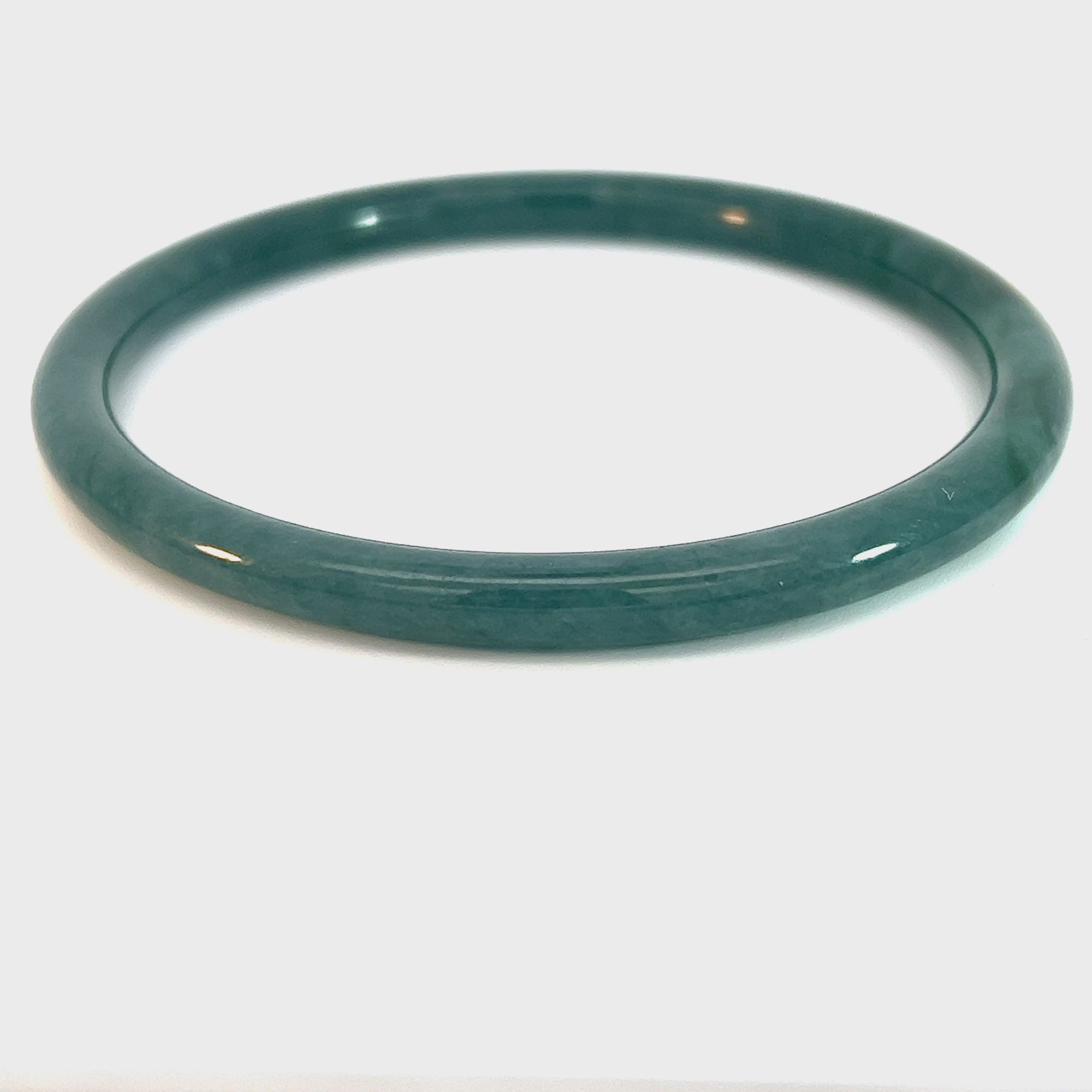 Thin Blue Water Jade Bangle with Green Streaks