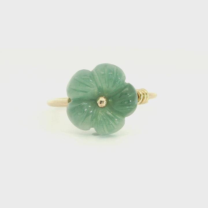 Carved Blue Water Jade Flower Ring
