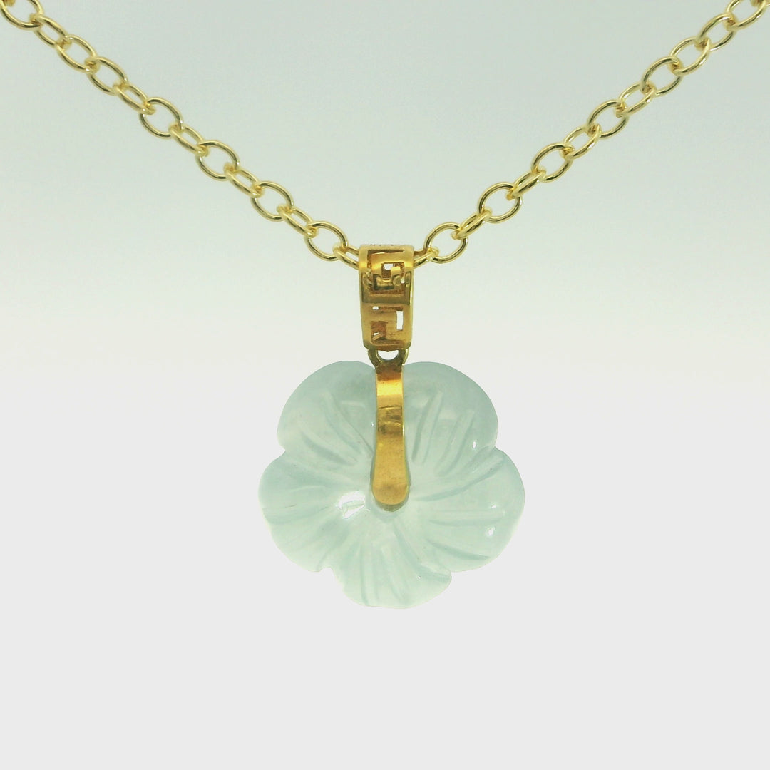 Blue Water Jade Blossom Solid Gold Pendant