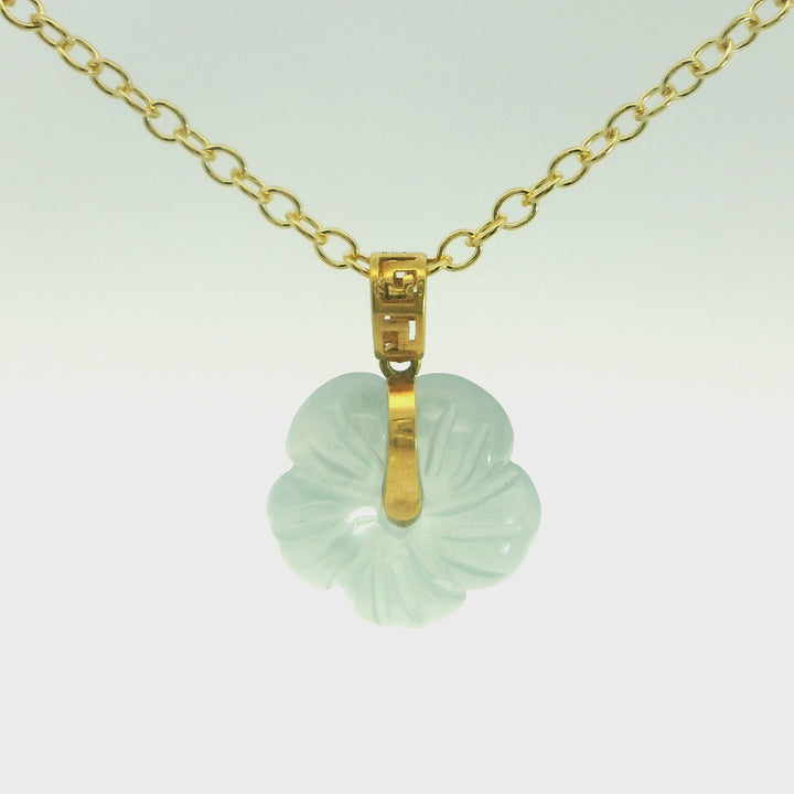 Blue Water Jade Blossom Solid Gold Pendant