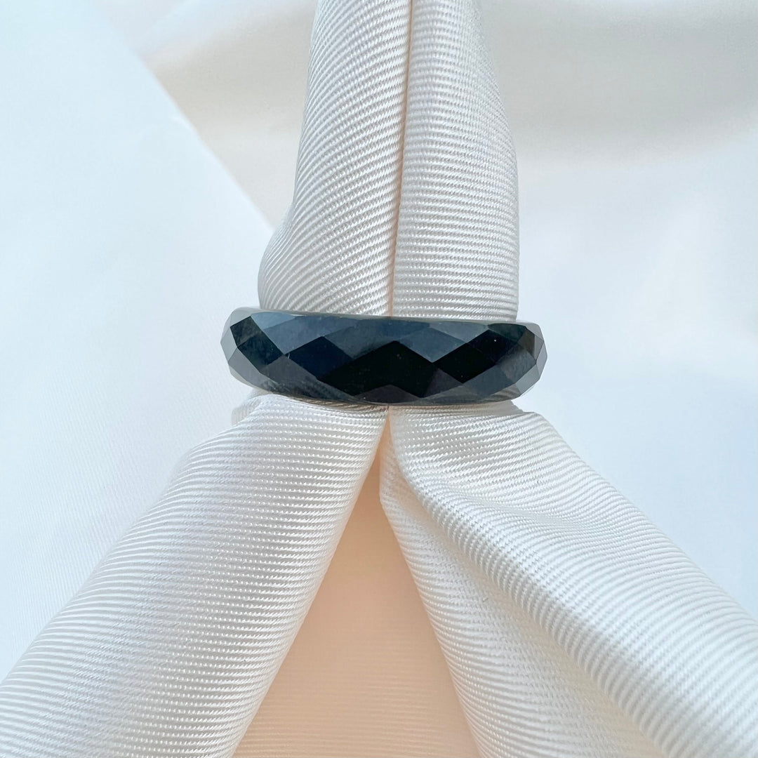 Black Faceted Jade Ring