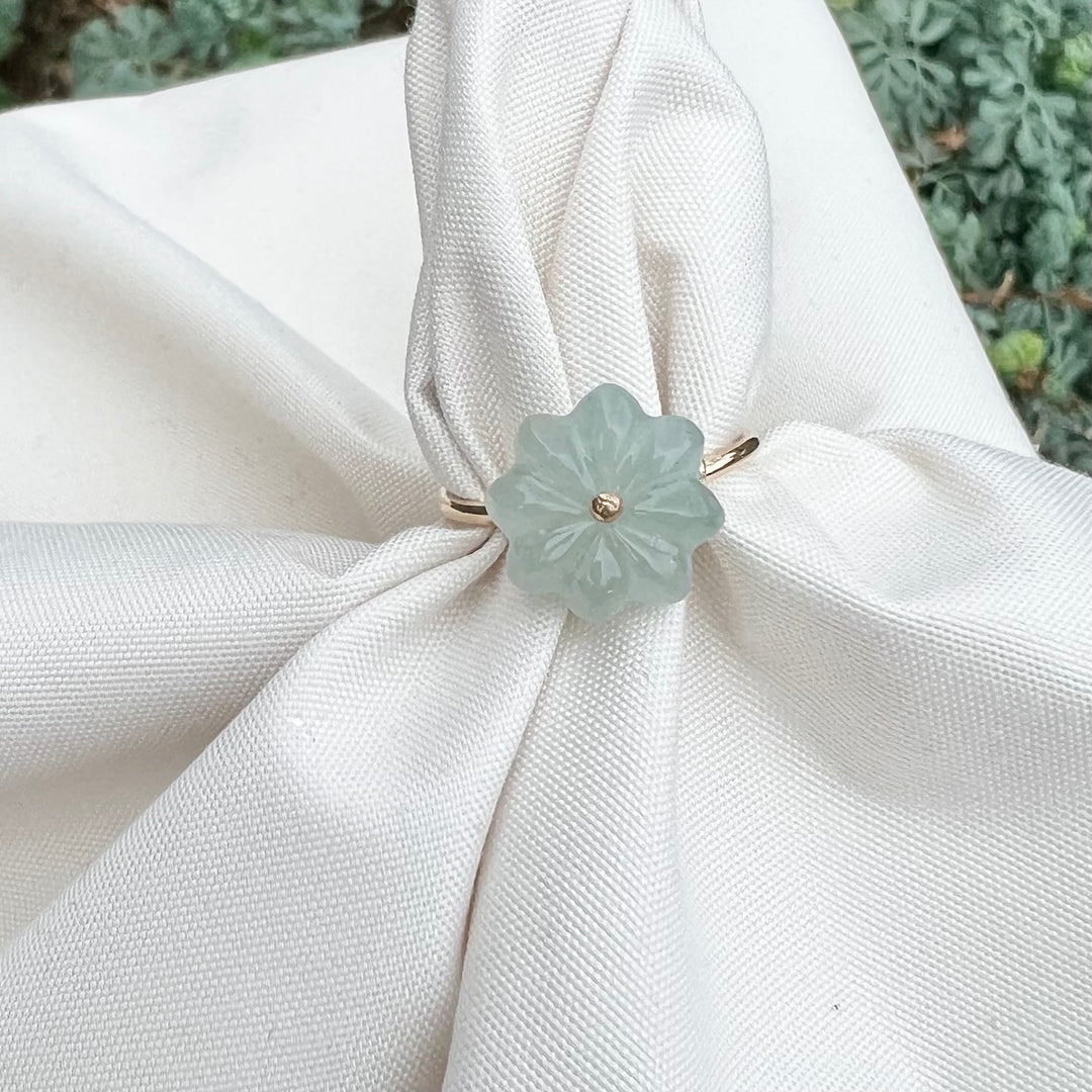 Jadeite Flower Wire Wrapped Ring