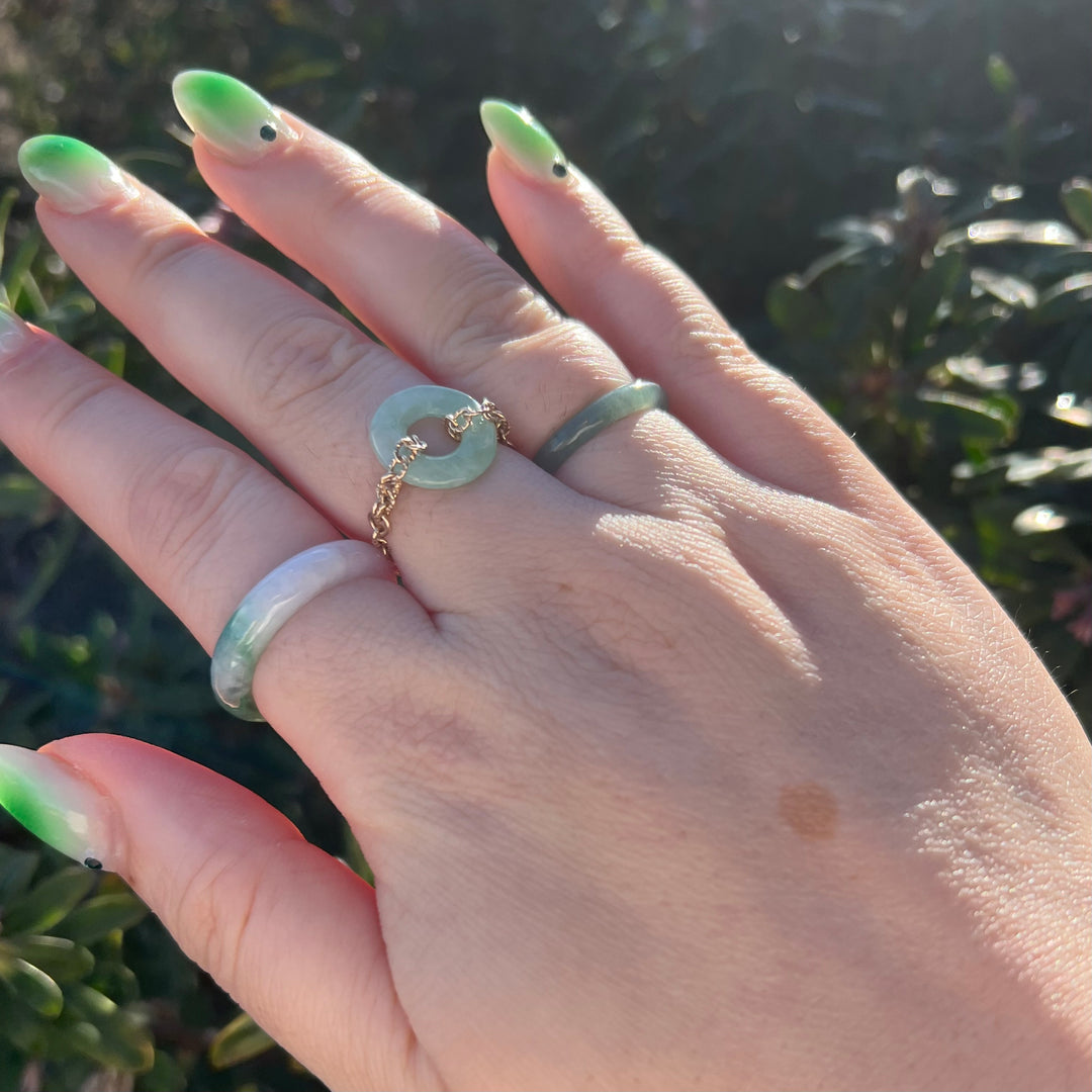 Green Jade Ring with Lavender Tint