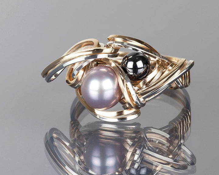 Purple Pearl and Hematite Ring